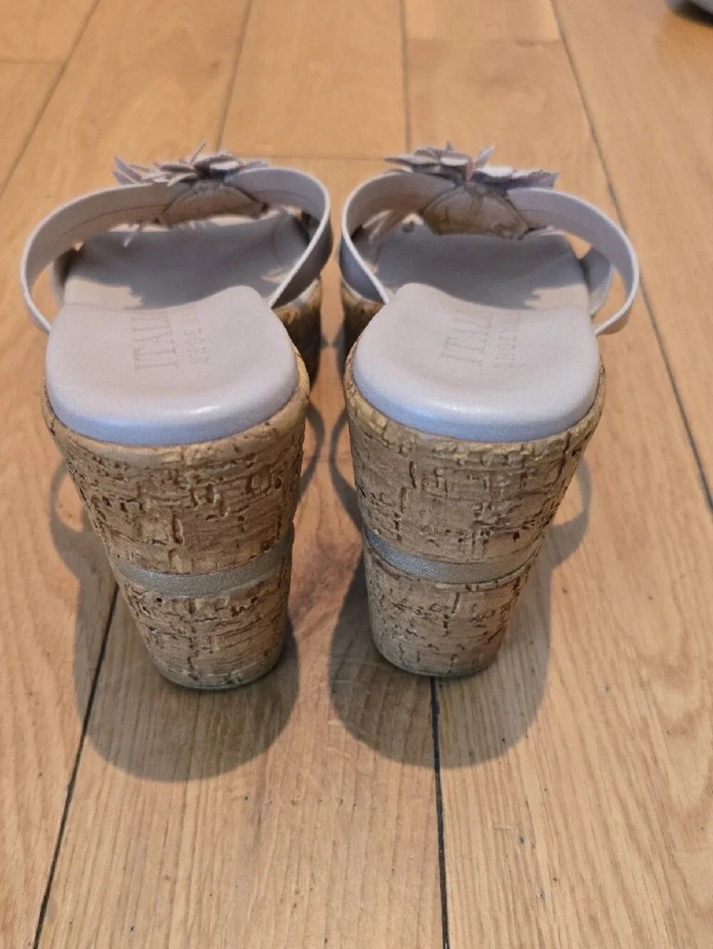 Italian Shoemakers Lavender Gray Floral Cork Wedge Sandals